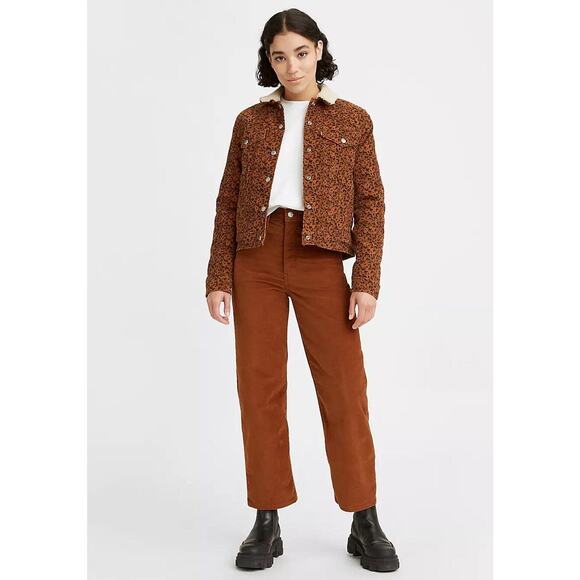Levi's Denim - Levi's Ribcage Straight Ankle Velvet Jeans Tortoise Shell Brown Women's 24